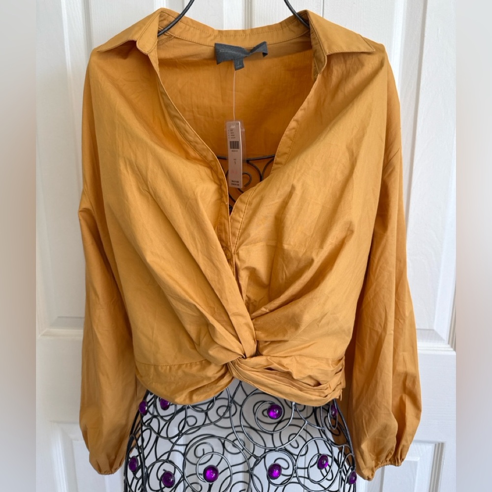 NWT- Sunday in Brooklyn Mustard Twisted Front Long-Sleeve Blouse. S
